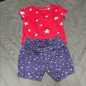 Red Star Print T-Shirt and Blue Star Shorts Set